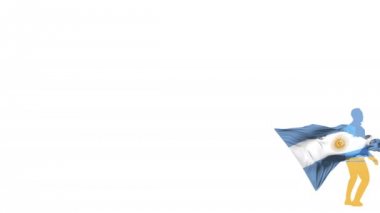 Arka planda bir bayrak ile Arjantinli futbolcu bükülmüş bir top akadar tekmeler ve kendisi aracılığıyla tekmeler. Top ekrana uçar. Bindirme için alfa kanal saydamlığı.