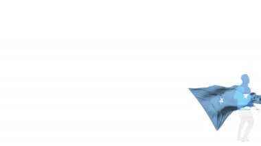 Arka planda bir bayrak ile Mikronezya futbolcu bükülmüş bir top kadar tekmeler ve kendisi aracılığıyla tekmeler. Top ekrana uçar. Bindirme için alfa mat saydamlık.