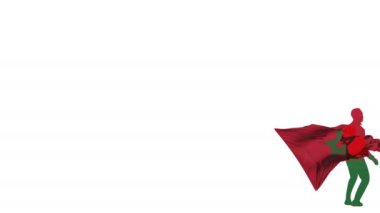 Arka planda bir bayrak ile Faslı futbolcu bükülmüş bir top kadar tekmeler ve kendisi aracılığıyla tekmeler. Top ekrana uçar. Bindirme için alfa mat saydamlık.