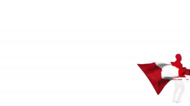 Arka planda bir bayrak ile Peru futbolcu bükülmüş bir top kadar tekmeler ve kendisi aracılığıyla tekmeler. Top ekrana uçar. Bindirme için alfa mat saydamlık