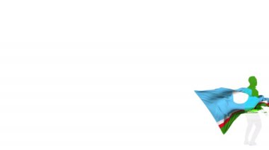 Sakha Cumhuriyet futbolcusu arka planda bayrağı olan bir bükülme topu tekmeler ve kendi üzerinden tekmeler. Top ekrana uçar. Bindirme için alfa mat saydamlık