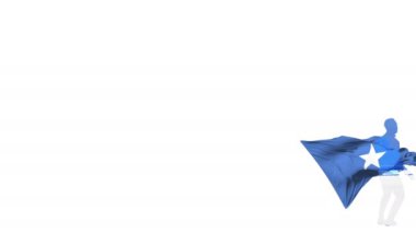 Arka planda bir bayrak ile Somalili futbolcu bükülmüş bir top akadar tekmeler ve kendisi aracılığıyla tekmeler. Top ekrana uçar. Bindirme için alfa mat saydamlık