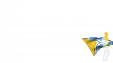 Arka planda bir bayrak ile Tuva futbolcu bükülmüş bir top akadar tekmeler ve kendisi aracılığıyla tekmeler. Top ekrana uçar. Bindirme için alfa mat saydamlık