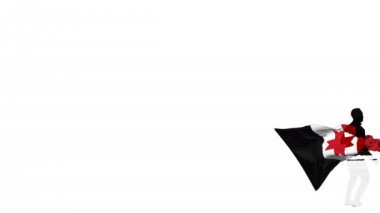 Arka planda bir bayrak ile Udmurtia futbolcu bükülmüş bir top akadar tekmeler ve kendisi ile tekmeler. Top ekrana uçar. Bindirme için alfa mat saydamlık