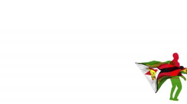 Arka planda bayraklı Zimbabwe futbolcusu topa vuruyor ve kendini tekmeliyor. Top ekrana doğru uçar. Üst üste bindirme için Alfa mat şeffaflığı