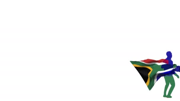 Ποδοσφαιριστής Της Νότιας Αφρικής Σημαία Στο Φόντο Κλωτσάει Μια Διεστραμμένη — Αρχείο Βίντεο