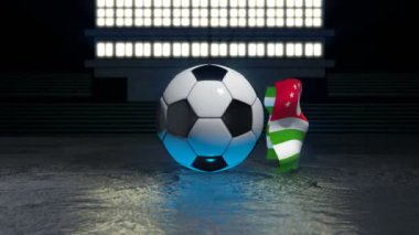 Abhkazia bayrağı, ekseni etrafında dönen bir futbol topu etrafında uçar