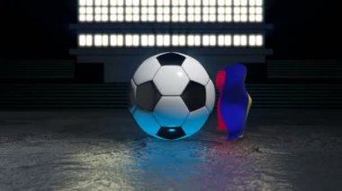 Andorra bayrağı, ekseni etrafında dönen bir futbol topu etrafında uçar