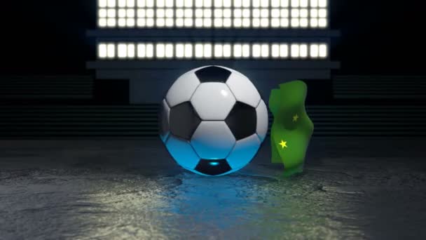 Adygea Flag Flies Soccer Ball Revolving Its Axis — Stock Video