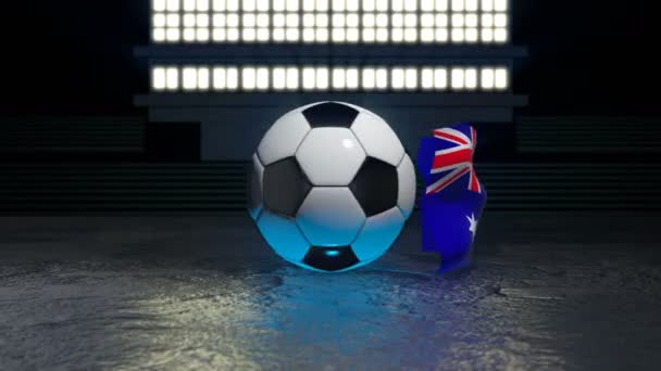 Australia Flag Flies Soccer Ball Revolving Its Axis — Stock Video