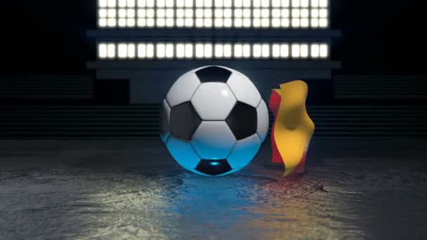 Bandiera Del Bhutan Sventola Attorno Pallone Calcio Che Ruota Attorno — Video Stock
