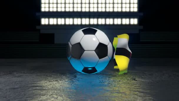 ブルネイの旗は その軸の周りを回転するサッカーボールの周りを飛ぶ — ストック動画