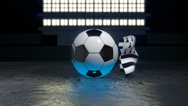 布列塔尼旗围绕一个足球绕着它的轴旋转 — 图库视频影像