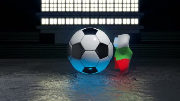 Флаг Болгарии Развевается Вокруг Футбольного Мяча Вращающегося Вокруг Оси — стоковое видео