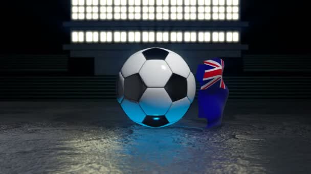 ケイマン諸島の旗は その軸の周りを回転するサッカーボールの周りを飛ぶ — ストック動画