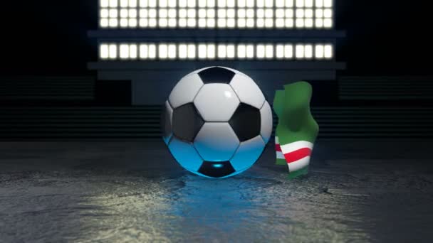 Chechen Republic Ichkeria Flag Flies Soccer Ball Revolving Its Axis — Stock Video