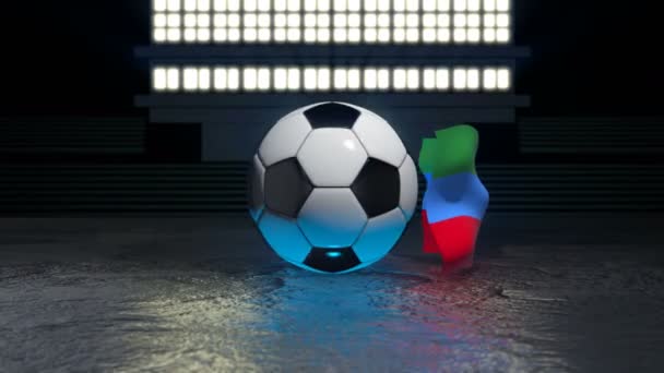 Dagestanische Flagge Weht Einen Fußball Der Sich Die Eigene Achse — Stockvideo