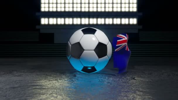 Falkland Islands Flag Flies Soccer Ball Revolving Its Axis — Stock Video