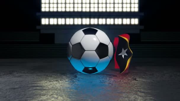 Bandeira Timor Leste Voa Torno Uma Bola Futebol Girando Torno — Vídeo de Stock