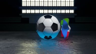 Ekvator Gine bayrağı, eksen etrafında dönen bir futbol topu etrafında uçar