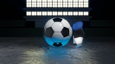 Estonya bayrağı, ekseni etrafında dönen bir futbol topu etrafında uçar
