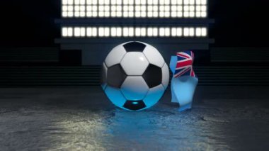 Fiji bayrağı, ekseni etrafında dönen bir futbol topu etrafında uçar