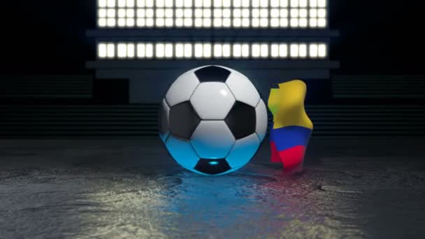 Ecuador Flag Flies Soccer Ball Revolving Its Axis — Stock Video