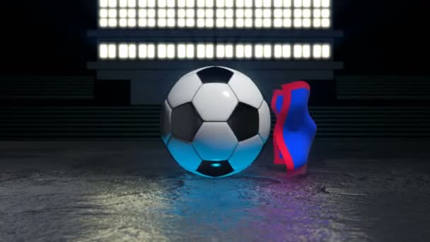 グアムの旗は その軸の周りを回転するサッカーボールの周りを飛ぶ — ストック動画