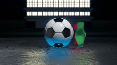 İtalya bayrağı kendi ekseni etrafında dönen bir futbol topu etrafında uçar