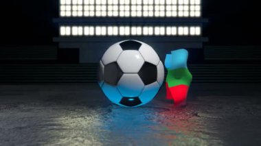 Karaçay Çerkeza bayrağı kendi ekseni etrafında dönen bir futbol topu etrafında uçuyor