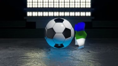 Komi bayrağı kendi ekseni etrafında dönen bir futbol topu etrafında uçar