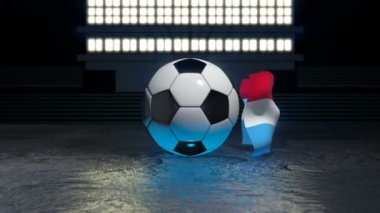 Lüksemburg bayrağı kendi ekseni etrafında dönen bir futbol topu etrafında uçuyor