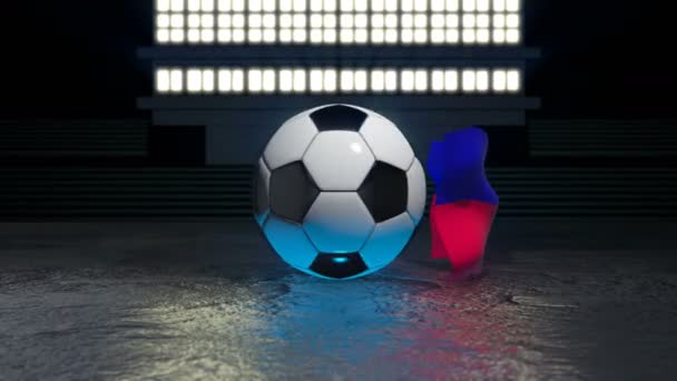 Haiti Flag Flies Soccer Ball Revolving Its Axis — Stock Video