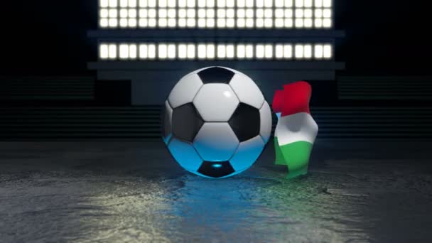 Ungheria Bandiera Sventola Intorno Pallone Calcio Che Ruota Intorno Suo — Video Stock