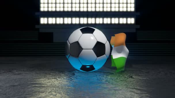 Drapeau Inde Flotte Autour Ballon Football Tournant Autour Son Axe — Video