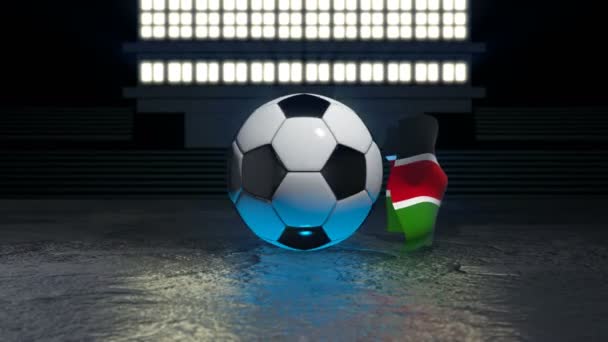 Kenya Flag Flies Soccer Ball Revolving Its Axis — Stock Video