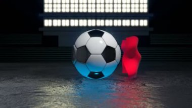 Fas bayrağı kendi ekseni etrafında dönen bir futbol topu etrafında uçar