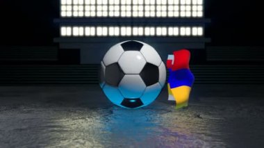 Dağlık Karabağ Cumhuriyeti bayrağı kendi ekseni etrafında dönen bir futbol topu etrafında uçuyor