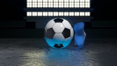 Kuzey Mariana Adaları bayrağı kendi ekseni etrafında dönen bir futbol topu etrafında uçar