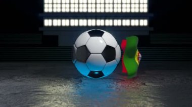Portekiz bayrağı kendi ekseni etrafında dönen bir futbol topu etrafında uçar