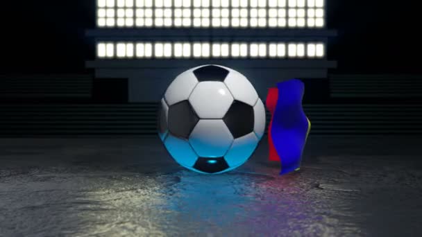 Drapeau Moldave Flotte Autour Ballon Football Tournant Autour Son Axe — Video