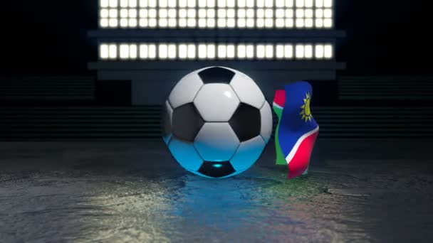 Namibia Flag Flies Soccer Ball Revolving Its Axis — Stock Video