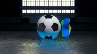 Saint Vincent ve Grenadinler bayrağı kendi ekseni etrafında dönen bir futbol topu etrafında uçar