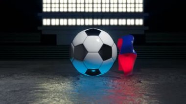 Samoa bayrağı, eksen etrafında dönen bir futbol topu etrafında uçar