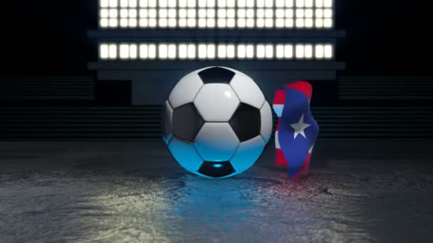 Drapeau Porto Rico Flotte Autour Ballon Football Tournant Autour Son — Video
