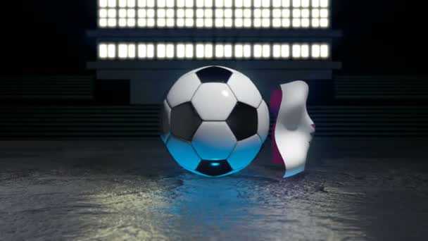 Qatar Bandiera Sventola Intorno Pallone Calcio Che Ruota Intorno Suo — Video Stock