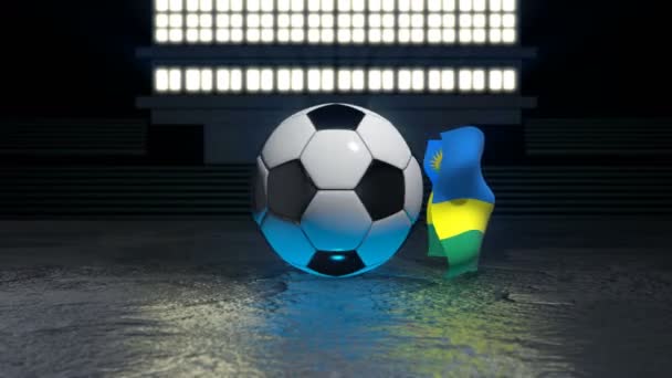 Drapeau Rwanda Flotte Autour Ballon Football Tournant Autour Son Axe — Video