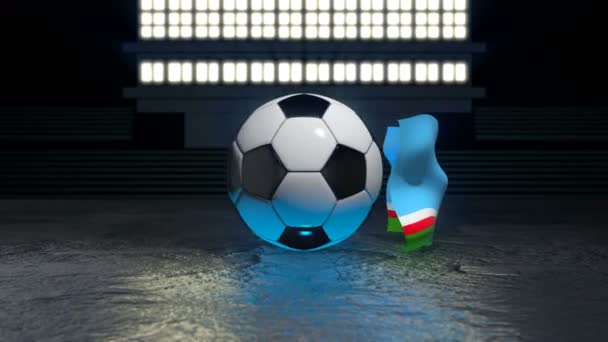 萨哈共和国国旗绕着一个足球绕着它的轴旋转 — 图库视频影像