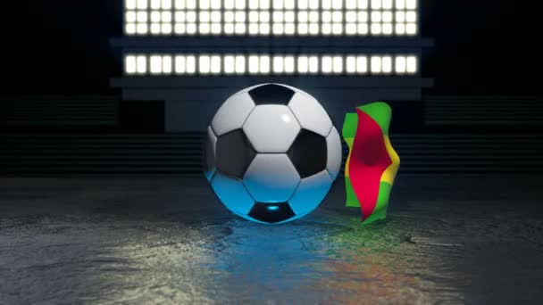 Sao Tome Principe Flag Flies Soccer Ball Revolving Its Axis — Stock Video
