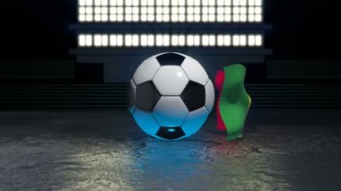 Senegal bayrağı kendi ekseni etrafında dönen bir futbol topu etrafında uçar